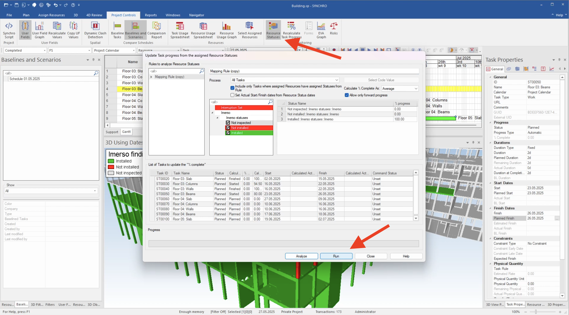 2. Recalculate the tasks progress