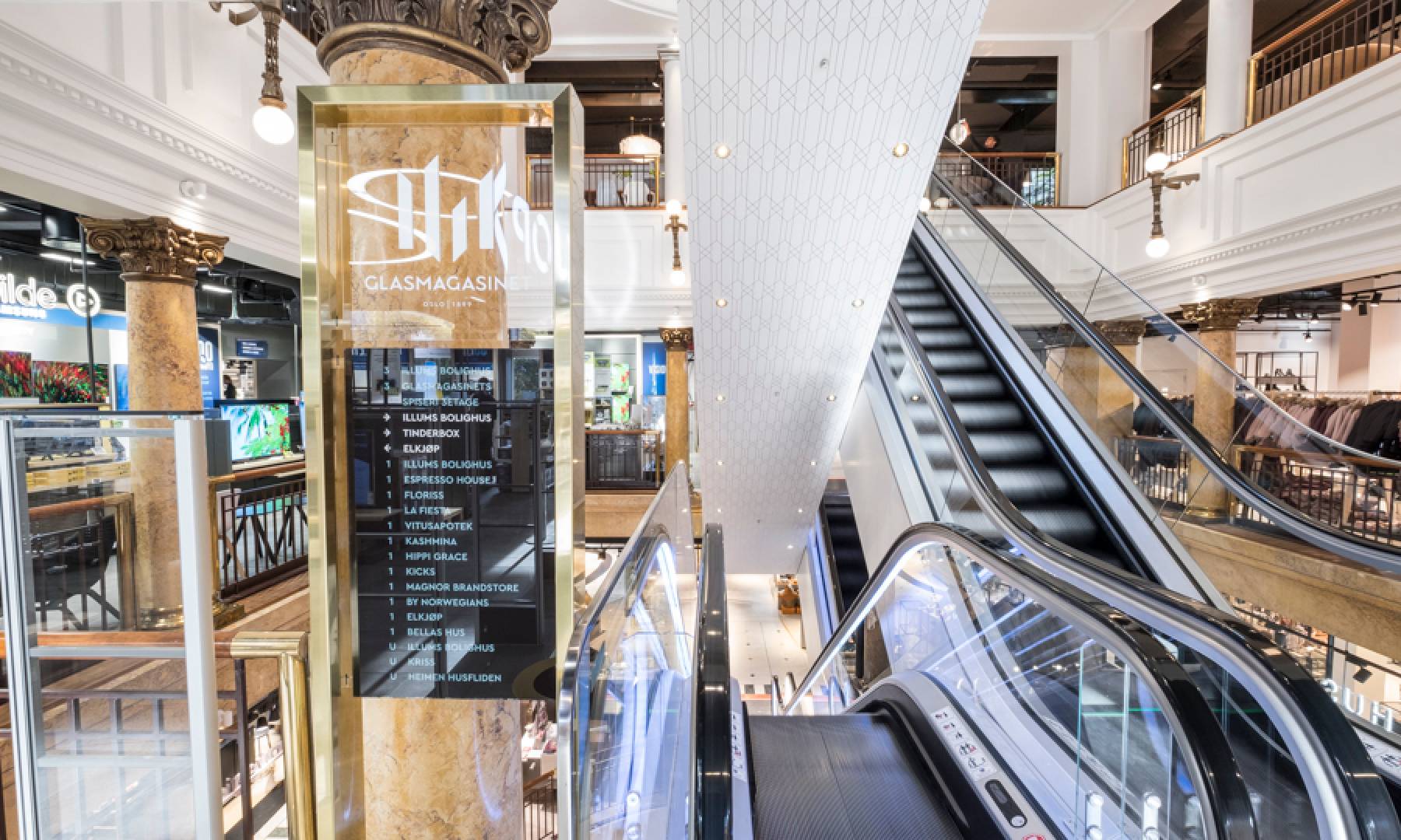 A photo of the KLP's sustainable construction project Glasmagasinet from inside - A shopping mall built using digital twin technology