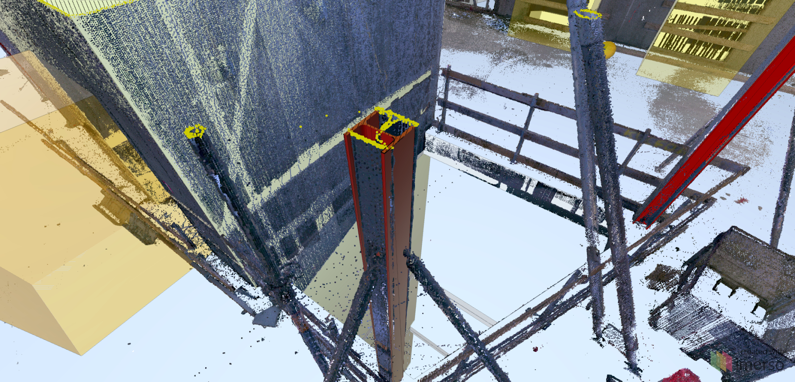 Construction site deviation detection: Steel column installed on-site with a 90º rotation.