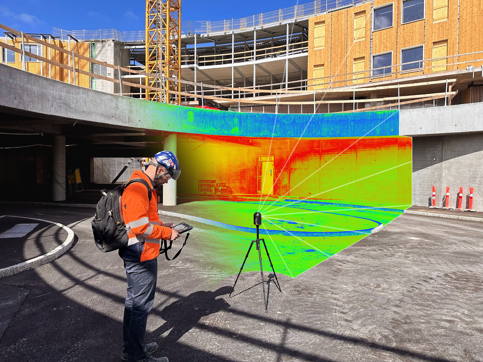 Anders scanning the construction jobsite with Imerso. This construction tech makes 3D scanning easy so anyone onsite can do it frequently.