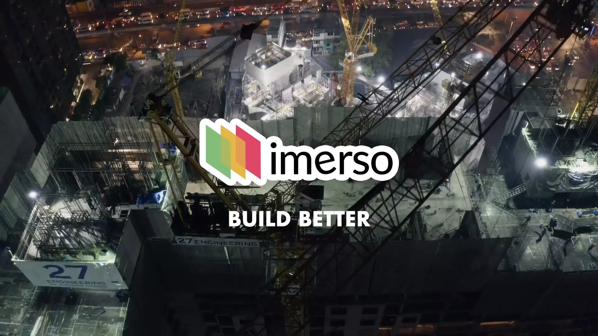 Imerso product video showcasing its capabilities: upload of BIM files, 3D scan of a construction site, inspection mode, surface analysis, etc