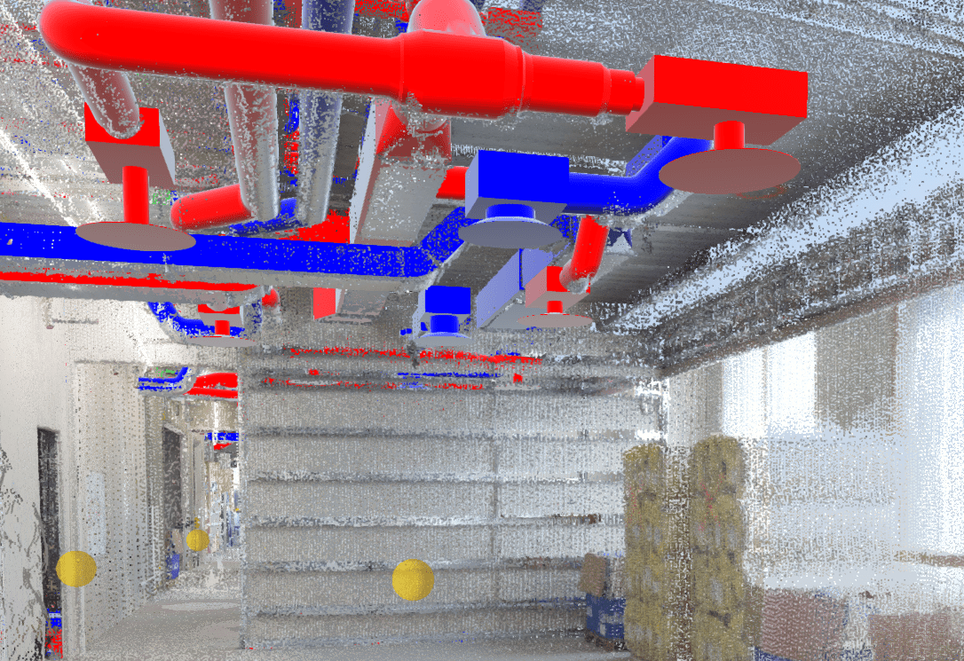 Bild von 3D BIM Modell mit mehreren Schichten: Rohbau, HLK usw. und deren Baustatus