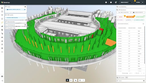 Imerso Construction Inspection Inspector in force, showing construction errors and deviations from the BIM plans. Verifying BIM vs As Built. 