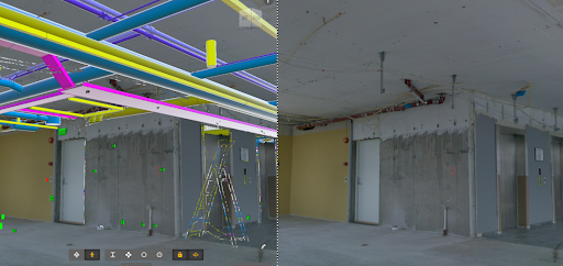 KLP uses Imerso's digital twins for construction site management. BIM and 3D scan images are displayed side-by-side make construction inspections easy