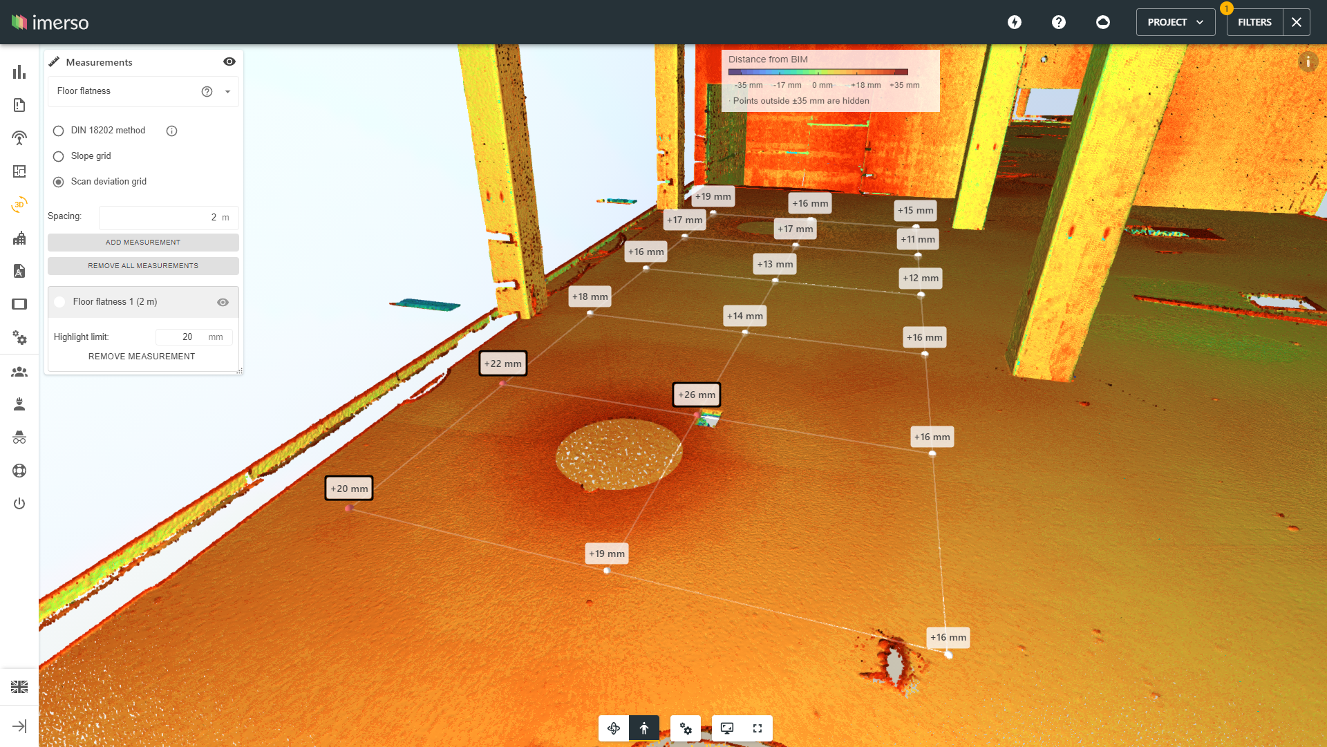 showing Scan deviation method for floor construction with Imerso.