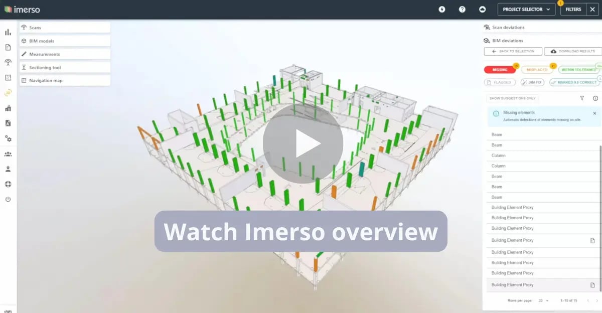Watch overview of Imerso product video showcasing automated BIM vs As Built analysis.