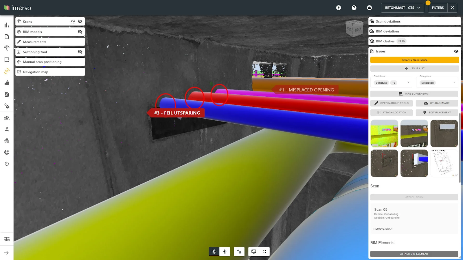 Construction AI tool Imerso showing As Built vs BIM models analysis.