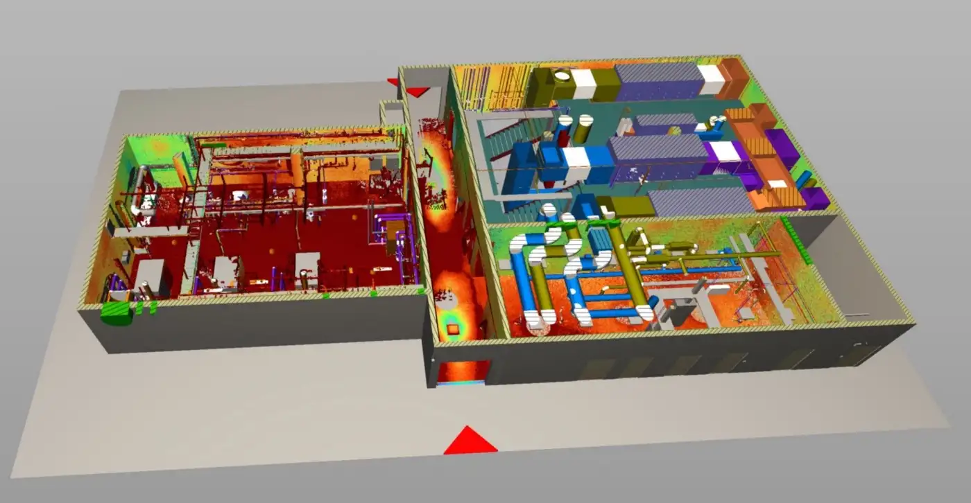 Image showing a heatmap functionality in Imerso, where construction deviations from the BIM plans are displayed. 