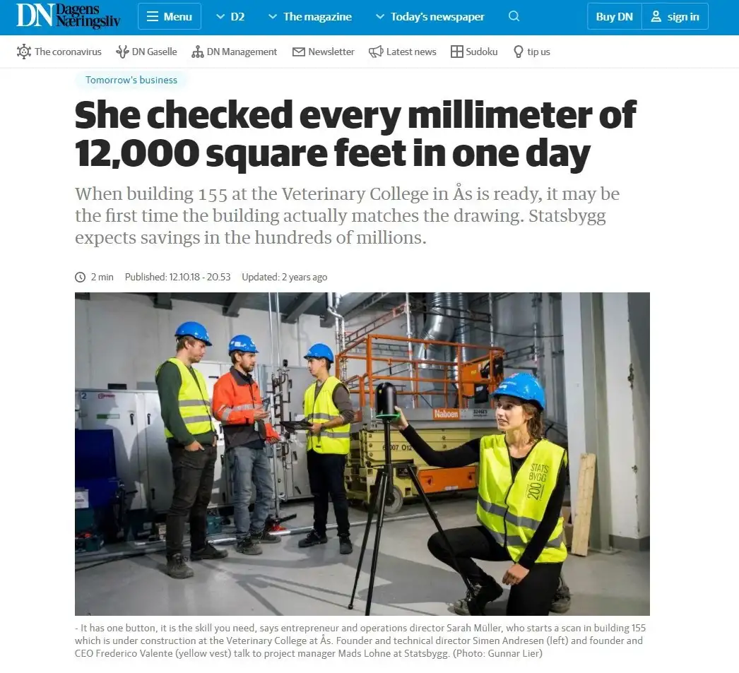Sarah Muller, Imerso's COO demonstrating scanning of a 12,000 sq f of a construction site for Statsbygg
